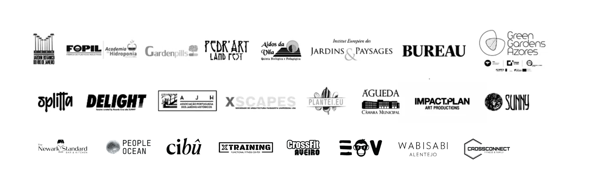 Logótipos de lugares, equipas, instituições e colaborações do percurso de Ricardo Cruz